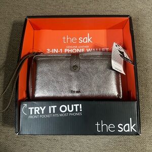 NWT The Sak 3-In-1 Leather Phone Wallet Leather Pyrite Adjustable Crossbody